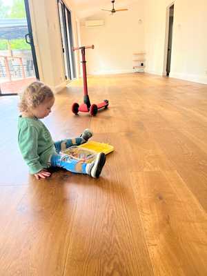 Avery in the living room before move-in